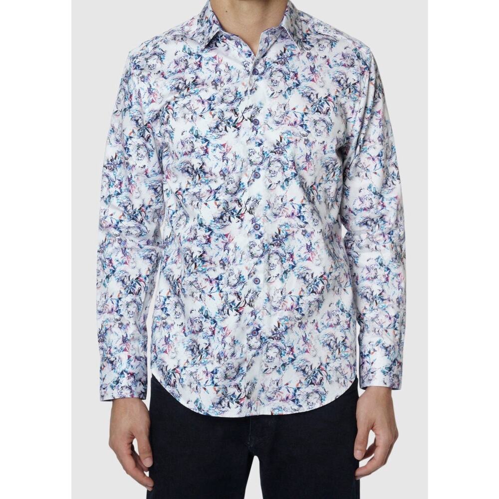 Robert Graham Medium White Faded Floral Cotton Button Up Shirt NWT $198